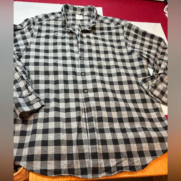 ROWM Black Gray buffalo plaid Checkered button Shirt Long Sleeve men 2XL Cotton - Picture 3 of 14